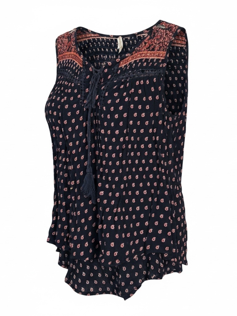 Live 4 Truth Navy Paisley Tassel Tie-Front Camisole